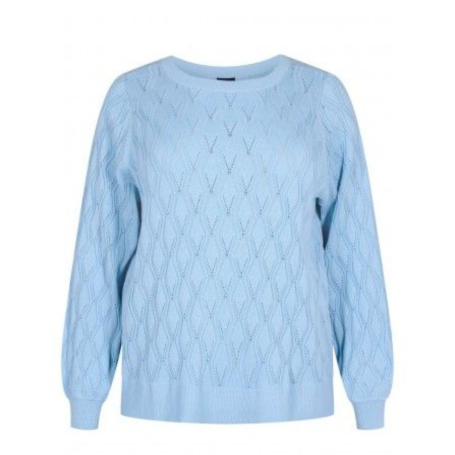 Overdele Zizzi | Zizzi Melsa L/S Boatneck Pullover - Lysebla Strikbluse M61289A Blue Bell