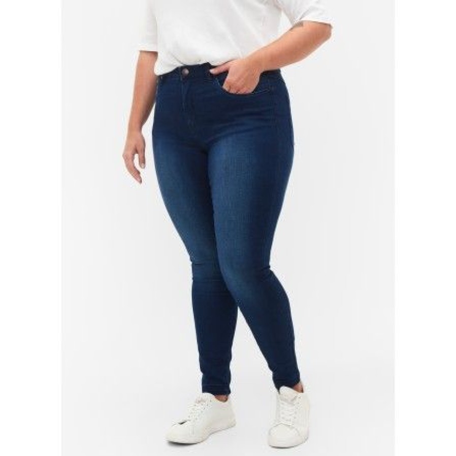 Underdele Zizzi | Zizzi Jeans, Long, Amy J10305L - Morkebla Jeans Tobacco Unwashed