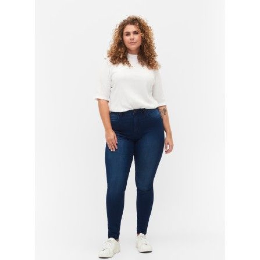 Underdele Zizzi | Zizzi Jeans, Long, Amy J10305L - Morkebla Jeans Tobacco Unwashed