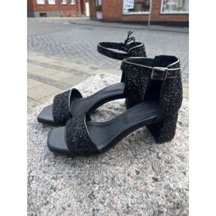 Sko Shoedesign Copenhagen | Shoedesign Copenhagen Alice G Black - Sort Sandel Med Glimmer S232-4108-1001-01