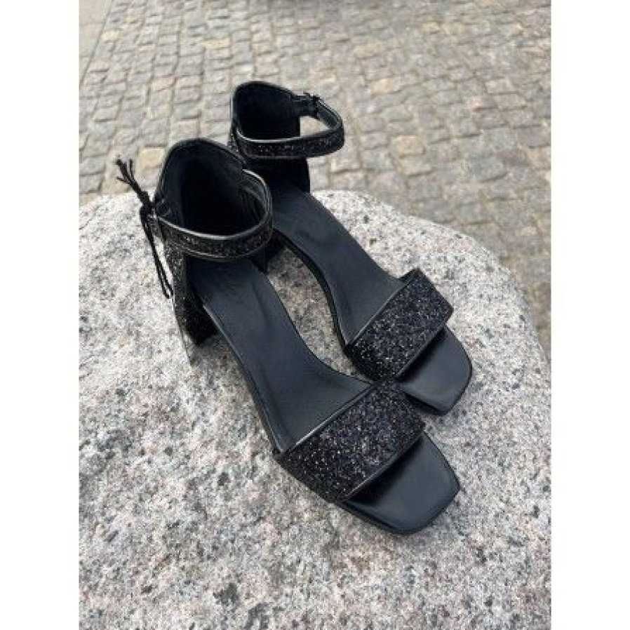 Sko Shoedesign Copenhagen | Shoedesign Copenhagen Alice G Black - Sort Sandel Med Glimmer S232-4108-1001-01