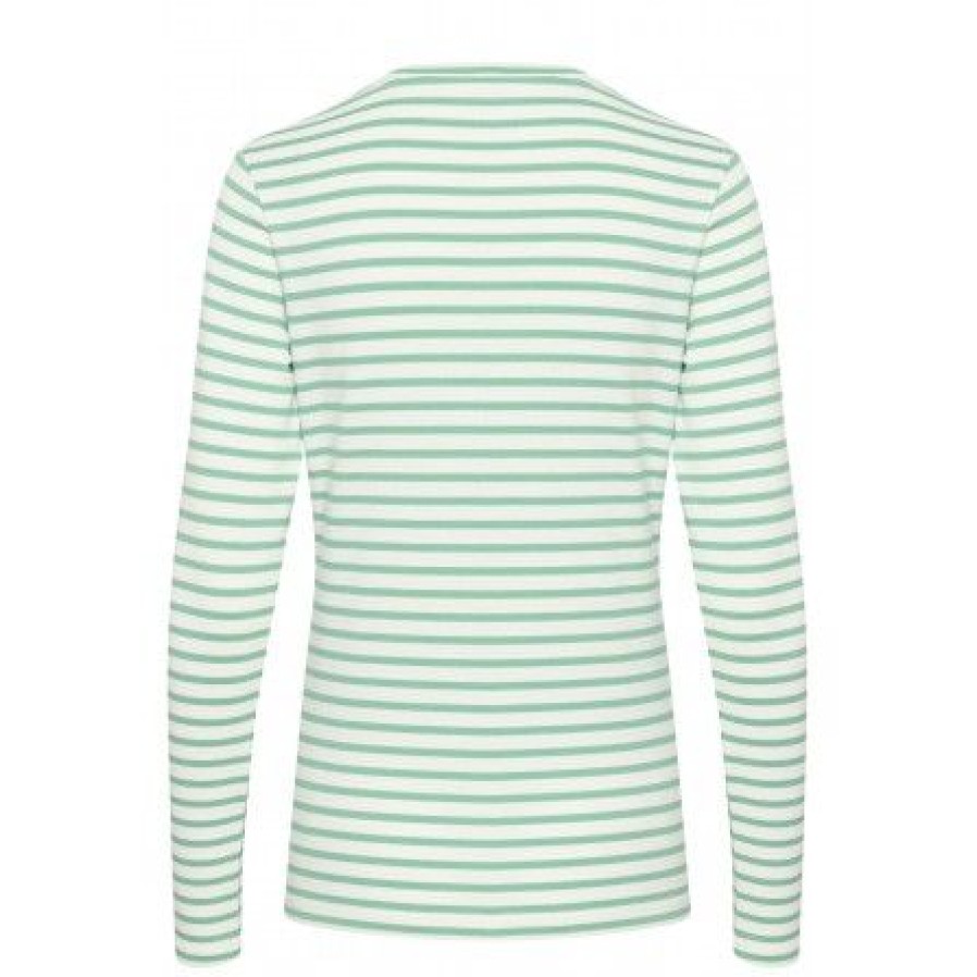 Overdele Kaffe | Kaffe Liddy T-Shirt - Stribet T-Shirt 10502821 Chalk/Gumdrop Green