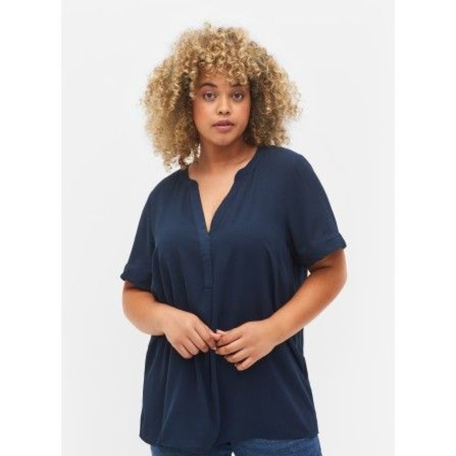 Overdele Zizzi | Zizzi Vanni 1/2 Blouse - Bla Bluse V10000B Navy Blazer