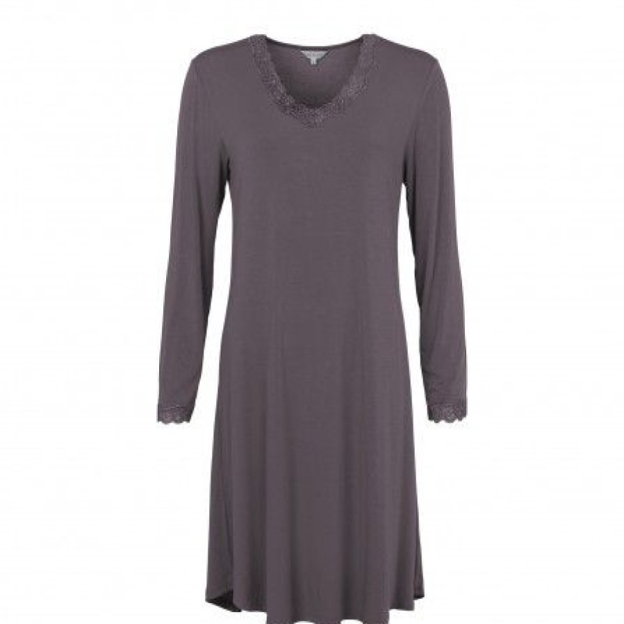 Lingeri/Nattoj Lady Avenue Lingeri | Lady Avenue Bamboo Long Sleeve Nightdress - Gra Natkjole 51-50518 Graphite