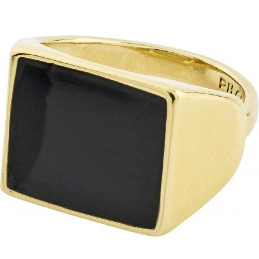 Accessories Pilgrim Ringe | Pilgrim Ecru Firkantet Sort Signet Ring - 272232124 Guldbelagt