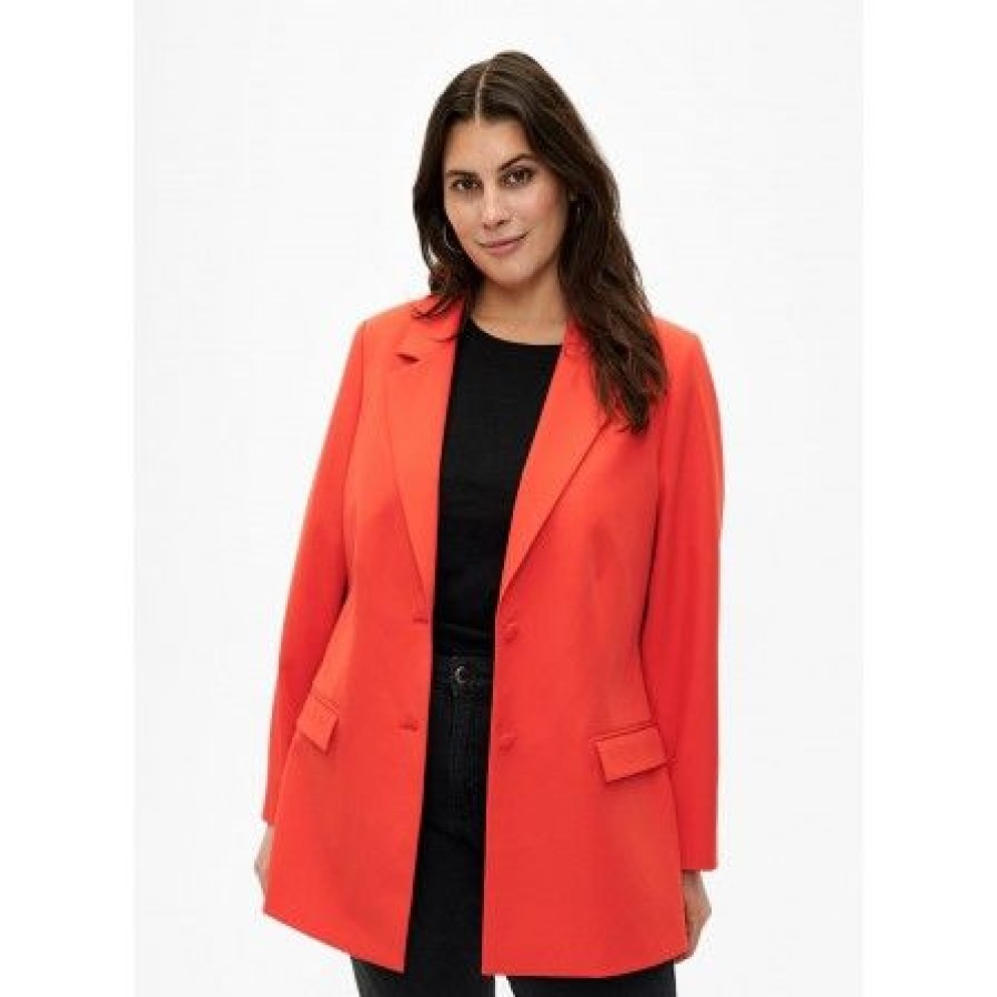 Plus Size Zizzi | Zizzi Cakaisa L/S Blazer - Orange Habitjakke Ca02377A Orange.Com