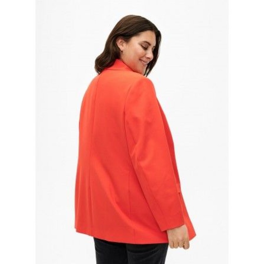 Plus Size Zizzi | Zizzi Cakaisa L/S Blazer - Orange Habitjakke Ca02377A Orange.Com