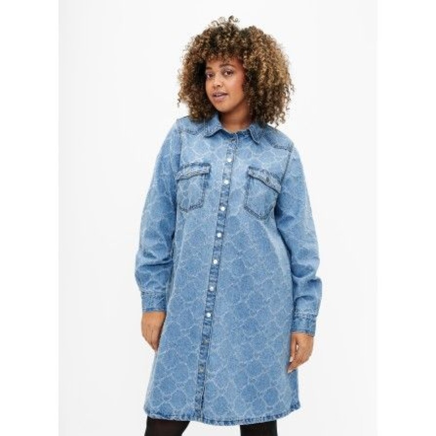 Plus Size Zizzi | Zizzi Jvera Destroy Abk Dress - Denim Kjole J20044C Blue Denim