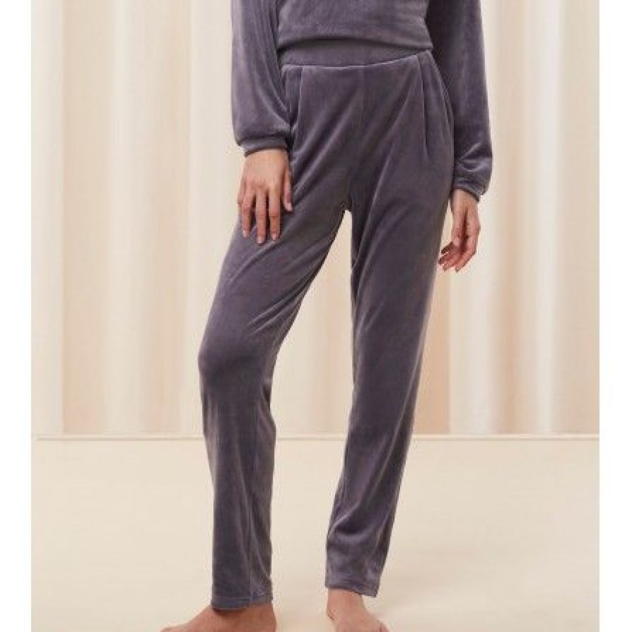 Lingeri/Nattoj Triumph Loungewear | Triumph Cozy Comfort Velour Trousers - Gra Buks 10216539 Slate