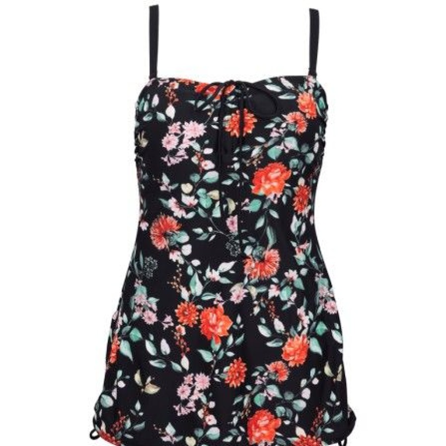 Lingeri/Nattoj Missya Badetoj | Missya Angie Swimsuit - Sort Badedragt Med Blomster 14711 Black/Orange