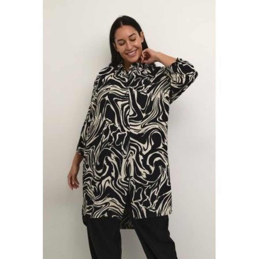 Kjoler Kaffe Curve | Kaffe Curve Kccala Shirt Tunic - Sort/Hvid Printet Tunika 10582160 Black/White Graphic Print