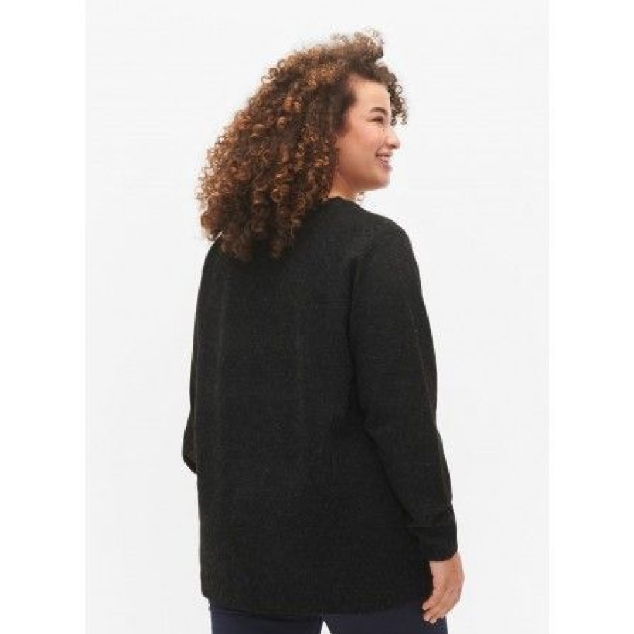 Overdele Zizzi | Zizzi Casunny L/S Pullover - Koksgra Meleret Strik Ca61176A Dark Grey Melange