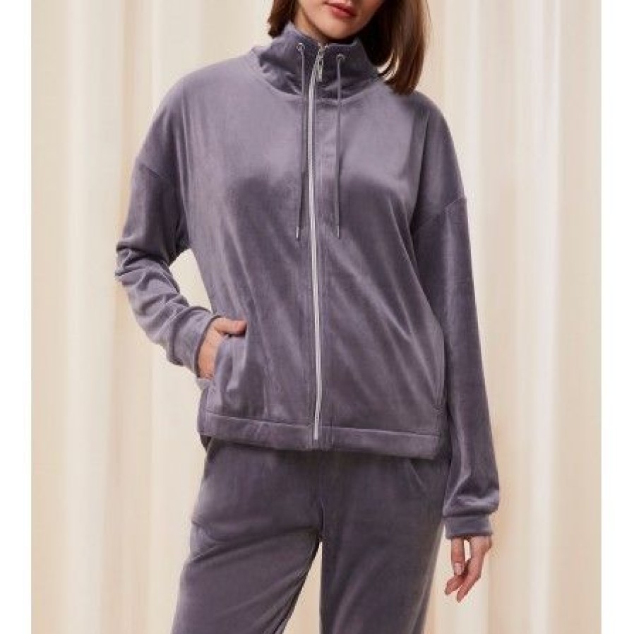 Lingeri/Nattoj Triumph Loungewear | Triumph Comfort Velour Zip Jacket - Gra Velour Jakke 10216555 Slate