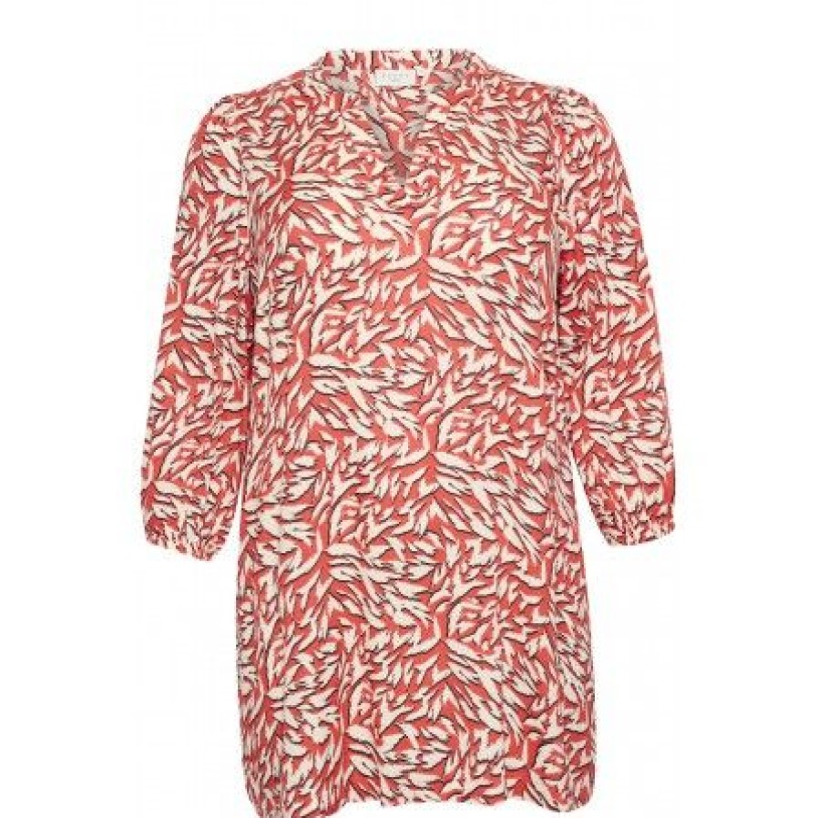 Kjoler Kaffe Curve | Kaffe Curve Kcjenny Tunic - Coral Printet Tunika 10582228 Cayenne/White Graphic Animal