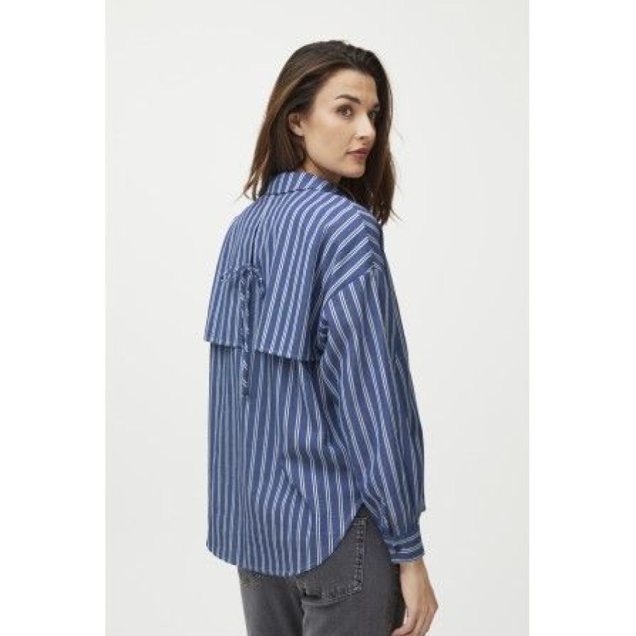 Overdele Pulz | Pulz Pzrebecca Shirt - Bla Skjorte Med Striber 50208011 Blue Bonnet