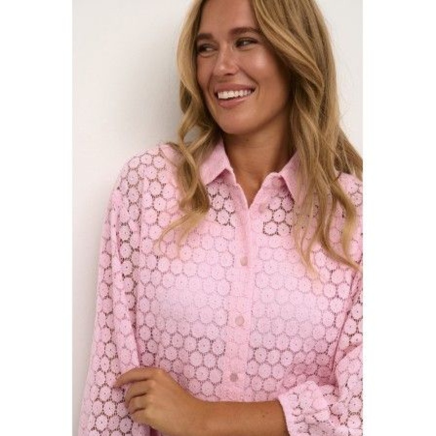 Overdele Kaffe | Kaffe Laloren Lace Shirt - Lyserod Skjorte 10508509 Pink Mist