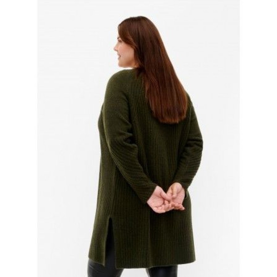 Overdele Zizzi | Zizzi Mcomfy L/S Long Cardigan - Gron Cardigan M61087K Forest Night Mel