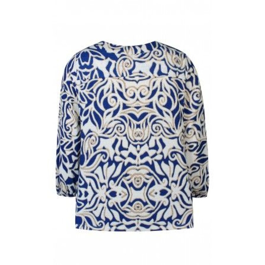 Plus Size Zhenzi | Zhenzi Imary 118-Blouse L/S - Bla Bluse Med Beige Print 200118 Lapis Blue