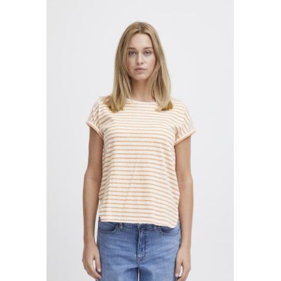 Overdele Ichi | Ichi Ihyulietta Ss9 - Coral Stribet T-Shirt 20120227 Coral Rose Stripe