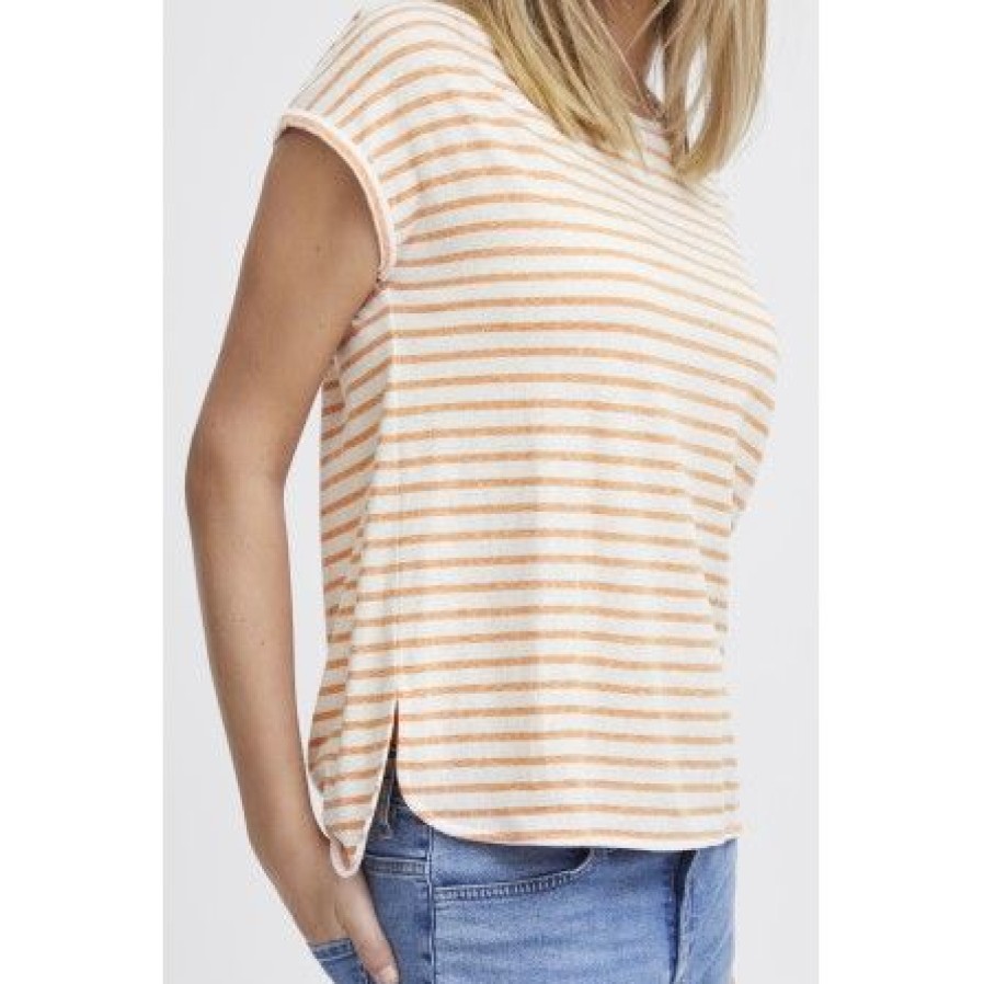 Overdele Ichi | Ichi Ihyulietta Ss9 - Coral Stribet T-Shirt 20120227 Coral Rose Stripe