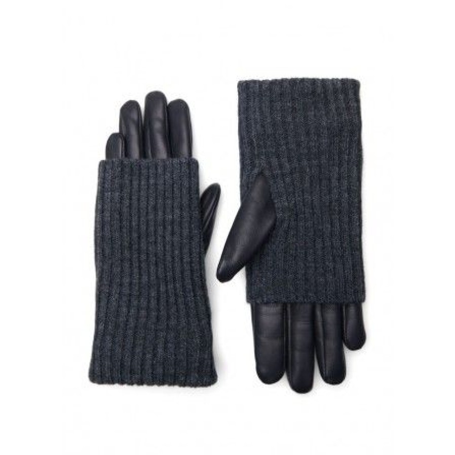 Accessories Zizzi Skindhandsker | Zizzi Dgia Leather Gloves - Sorte Skindhandsker Med Strik D31009A