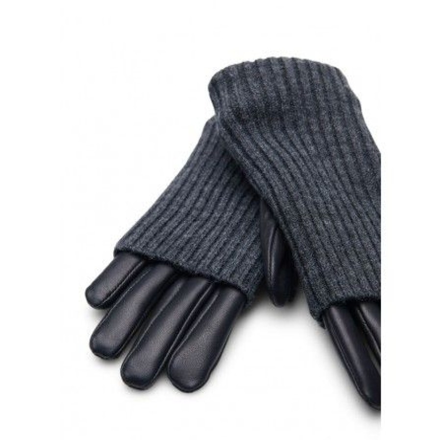 Accessories Zizzi Skindhandsker | Zizzi Dgia Leather Gloves - Sorte Skindhandsker Med Strik D31009A