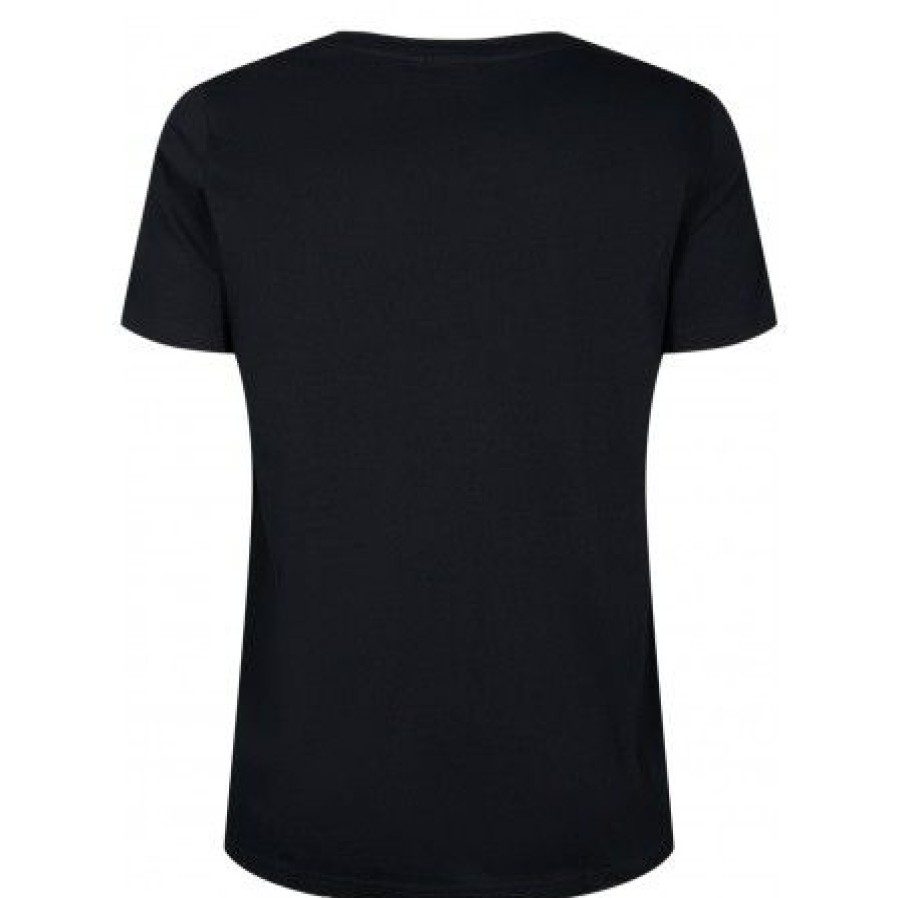 Overdele Zizzi | Zizzi Vgiana S/S - Sort T-Shirt Med Ansigt V50047I Black W. Face