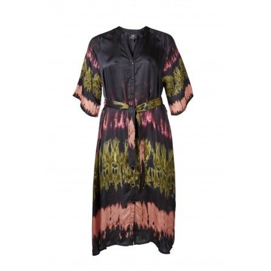 Plus Size Zoey | Zoey Xiomara Dress - Sort Kjole Med Batik Print 232-8023 Black Mix