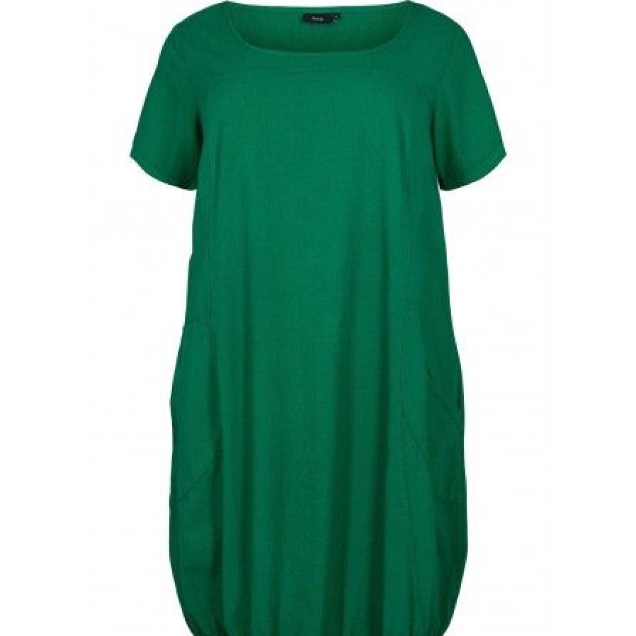 Plus Size Zizzi | Zizzi Jeasy, S/S, Dress - Gron Kjole J80000L Lush Meadow