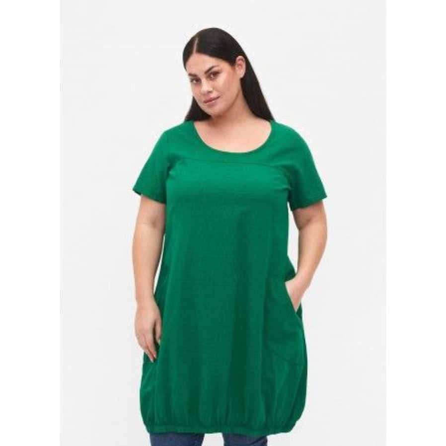 Plus Size Zizzi | Zizzi Jeasy, S/S, Dress - Gron Kjole J80000L Lush Meadow