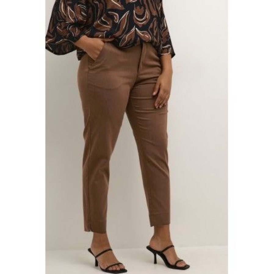 Plus Size Kaffe Curve | Kaffe Curve Kcleana 7/8 Chino Pants - Brune Bukser 10581546 Soft Silt