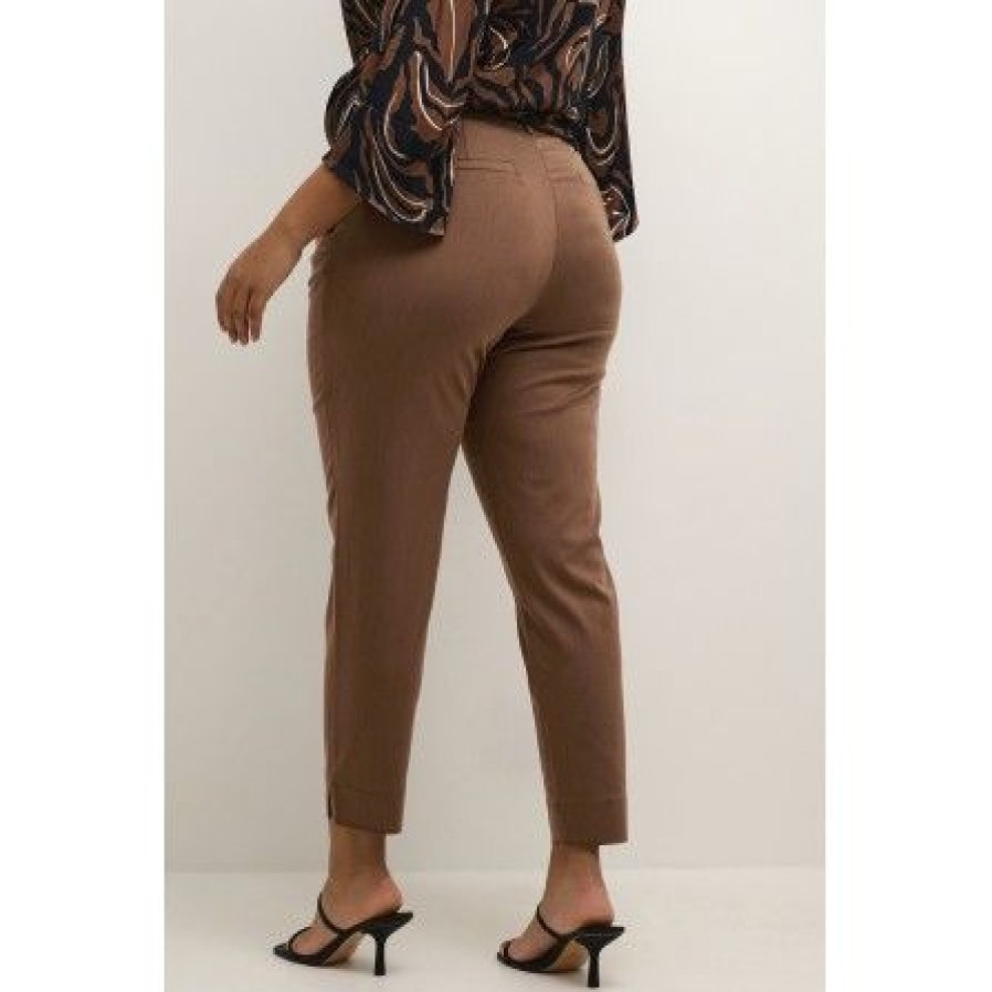 Plus Size Kaffe Curve | Kaffe Curve Kcleana 7/8 Chino Pants - Brune Bukser 10581546 Soft Silt