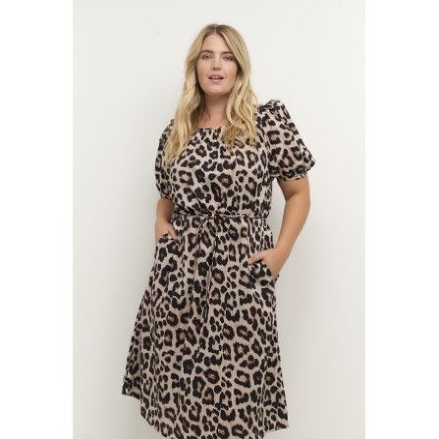 Plus Size Kaffe Curve | Kaffe Curve Kcsalmi Dress - Leopard Printet Kjole 10581552 Feather Gray Leo