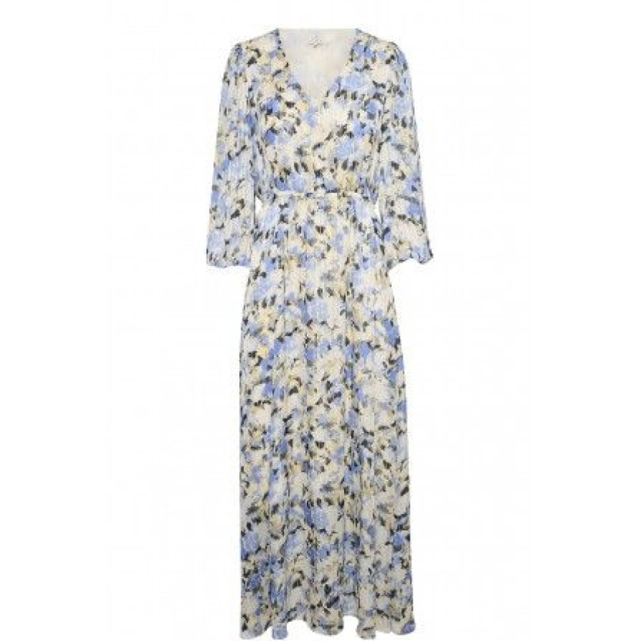 Kjoler Kaffe | Kaffe Kaeva Dress - Lysebla/Gul Printet Lang Kjole 10508331 Blue/Yellow Paint