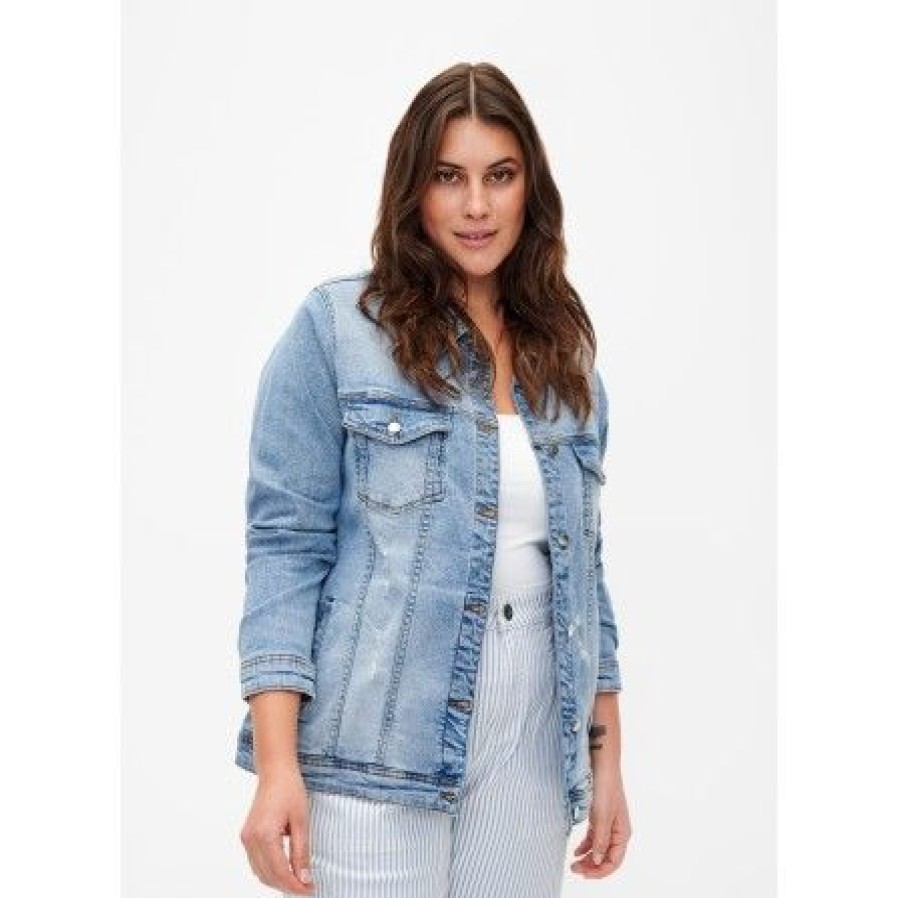 Overtoj Zizzi | Zizzi Jalli L/S Jacket - Lysebla Denim Jakke J10904A Light Blue Denim