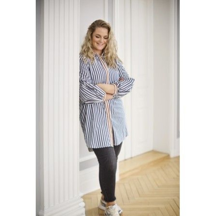 Overdele Zoey | Zoey Emmaline Oversize Shirt - Stribet Skjorte 232-6626 Navy