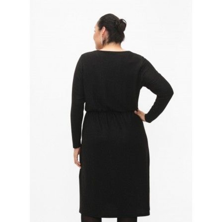 Kjoler Zizzi | Zizzi Cadania L/S Blk Dress - Sort Glimmerkjole Ca02376F Black Black