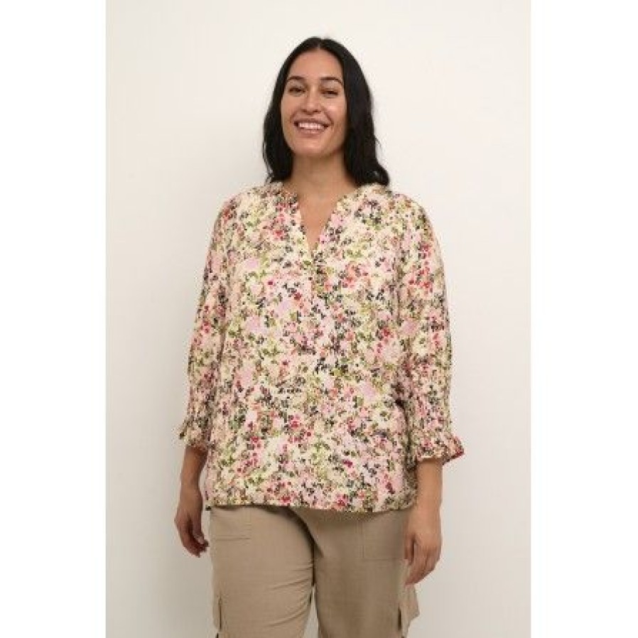 Overdele Kaffe Curve | Kaffe Curve Kcjolie Blouse - Pink/Rod Blomstret Bluse 10582134 Pink/Red Petit Fleur