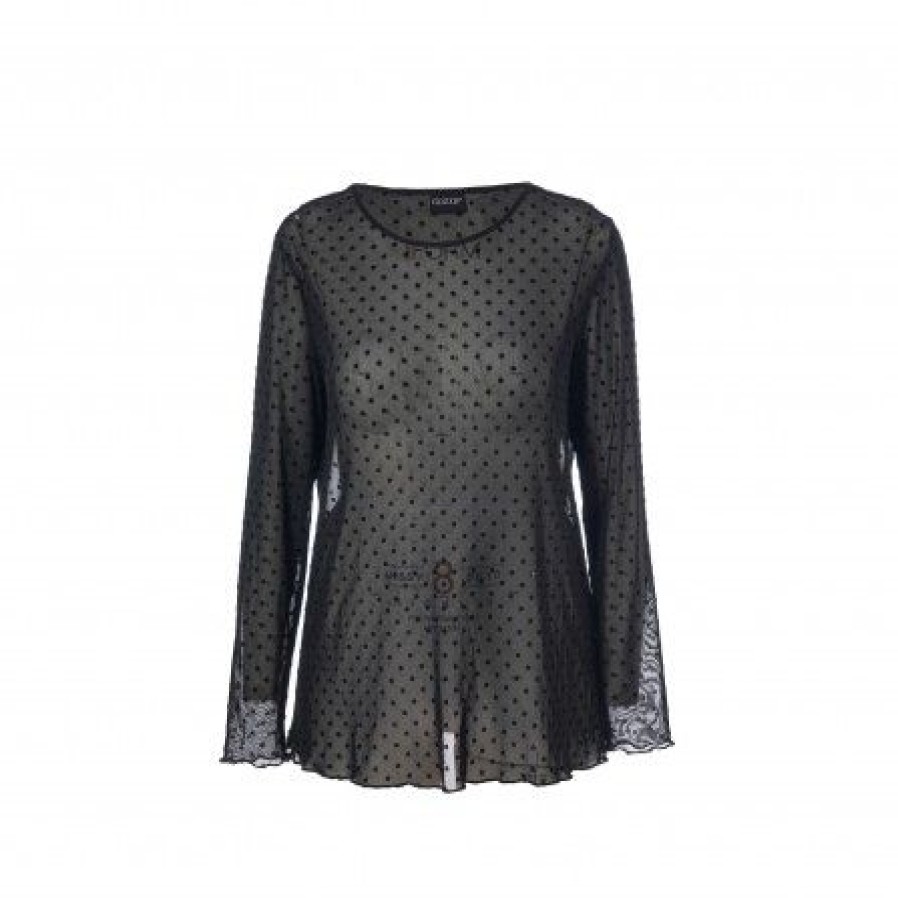 Plus Size Gozzip | Gozzip Jolanta Mesh Blouse - Sort Prikket Bluse G235095 Black