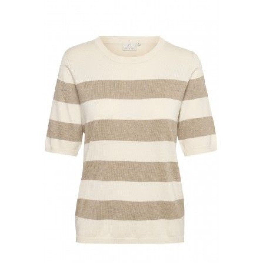 Overdele Kaffe | Kaffe Kamala Striped Knit - Kortaermet Stribet Strik 10508410 Chinchilla M/Turtledove