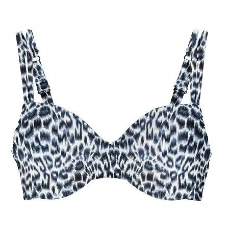 Lingeri/Nattoj WIKI Badetoj | Wiki Underwired Bikini Top - Bla/Gra/Sort Leopard Bikini Overdel 468-3466 Milos