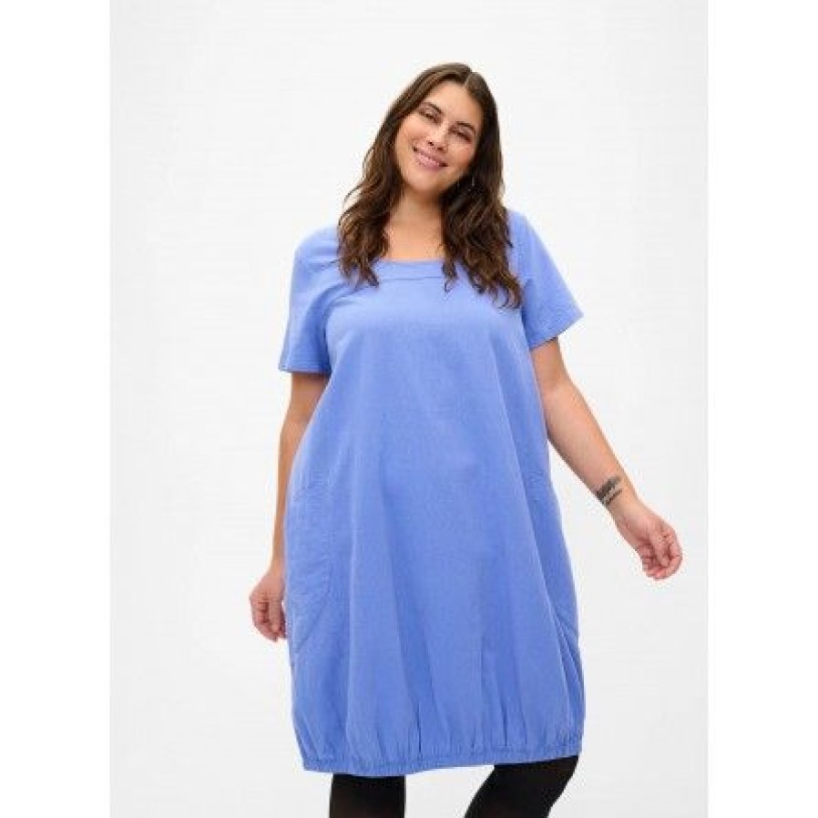 Plus Size Zizzi | Zizzi Jeasy, S/S, Dress - Lysebla Kjole J80000L Wedgewood