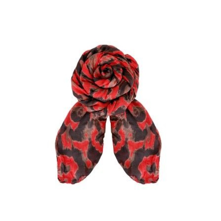 Accessories Black Colour | Black Colour Bc Kara Broken Leo Scarf - Monstret Torklaede 208251 Red