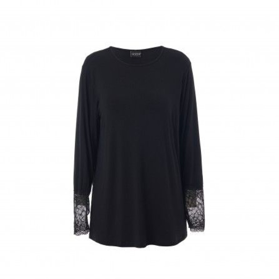 Overdele Gozzip | Gozzip Gemira Long T-Shirt With Lace - Sort T-Shirt G236003 Black