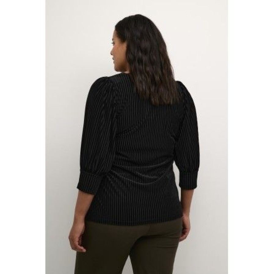 Plus Size Kaffe Curve | Kaffe Curve Kccacanna Blouse - Sort Velour Bluse 10581210 Black Deep