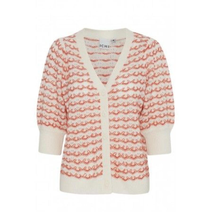 Overdele Ichi | Ichi Ihardina Ca - Koral/Offwhite Cardigan 20120583 Granadine