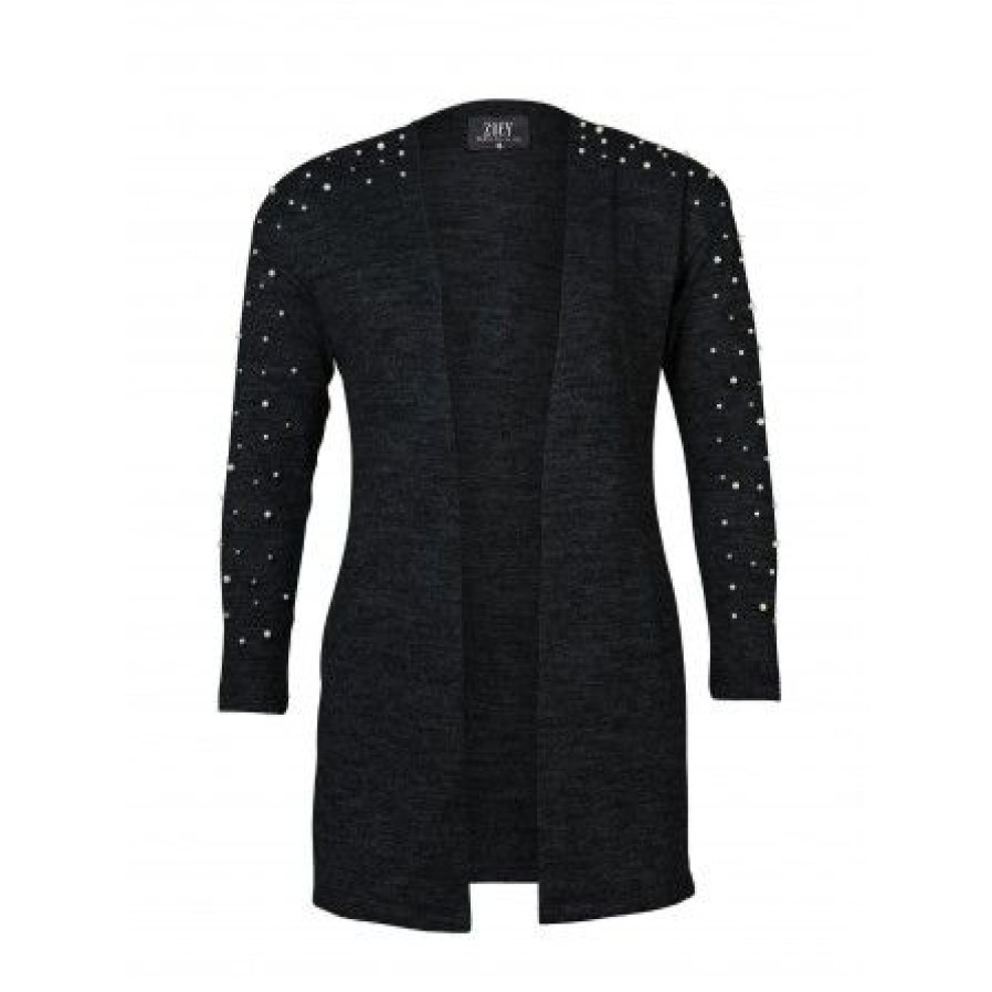 Overdele Zoey | Zoey Ayla Knit Cardigan - Sort Cardigan Med Perler 232-2366 Black Solid Free