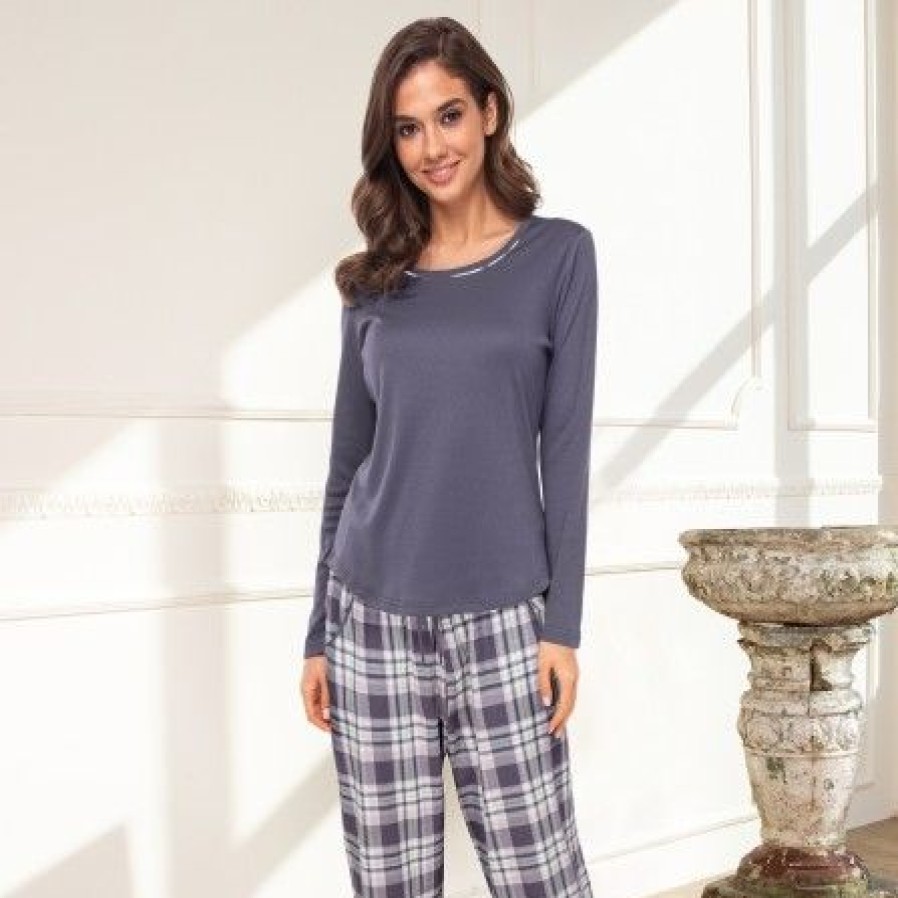 Lingeri/Nattoj Lady Avenue Lingeri | Lady Avenue Cotten Flannel Pyjamas - Lilla Pyjamas 83-1286 Graphite