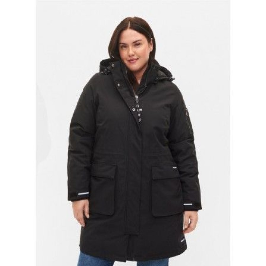 Overtoj Zizzi | Zizzi Mtrack L/S Coat - Sort Vandtaet Vinterjakke M61078A