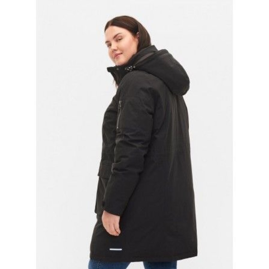 Overtoj Zizzi | Zizzi Mtrack L/S Coat - Sort Vandtaet Vinterjakke M61078A